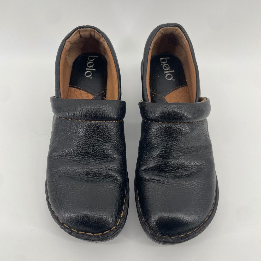 Bolo Clogs Women Size 8 Black Leather Slip On Comfort Work Shoes